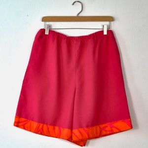 Vintage Bright Pink Shorts Size L, Handmade Neon Pink Orange Shorts